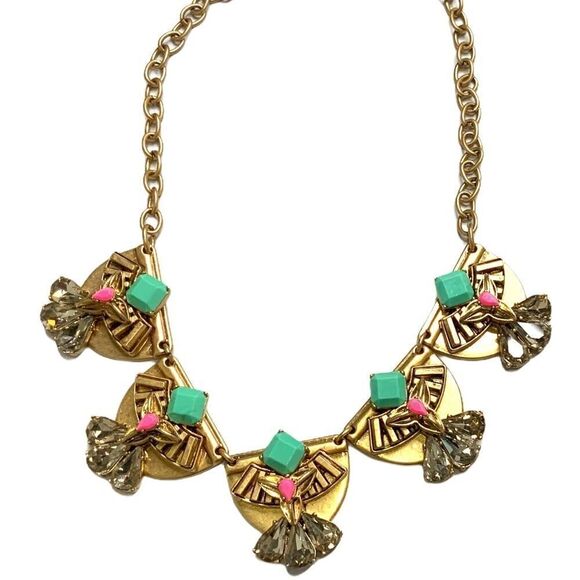 𝅺STELLA & DOT ‘Devina’ Goldtone and Bead Boho Statement Necklace w/Rhinestones - Picture 3 of 7